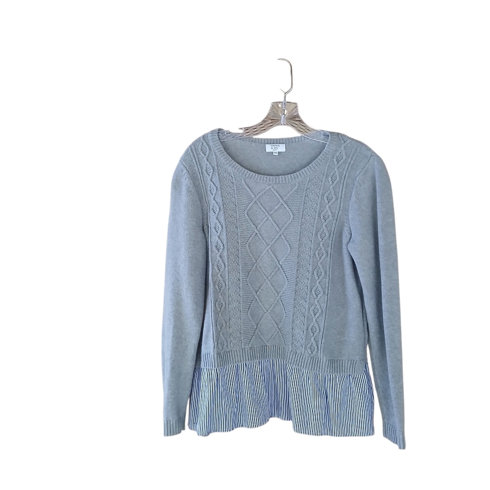 Crown & Ivy Gray Crew Neck Shirt Tail Cotton Sweater Size MP